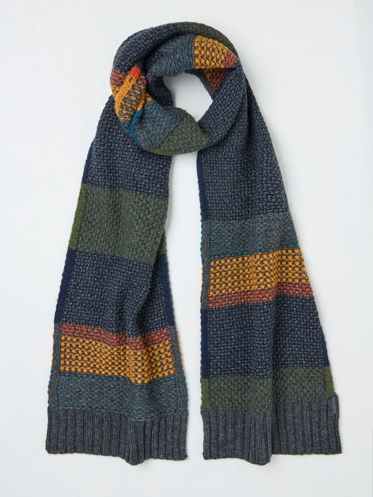 FatFace Navy Waffle Stripe Scarf
