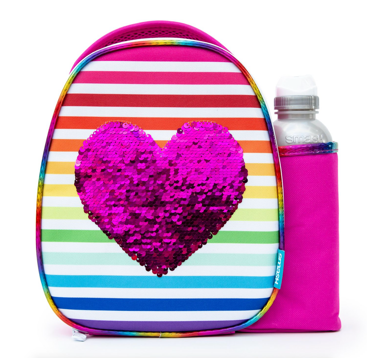Smash Heart Two Way Sequin Insulated Lunch Bag Backpack Water Bottle