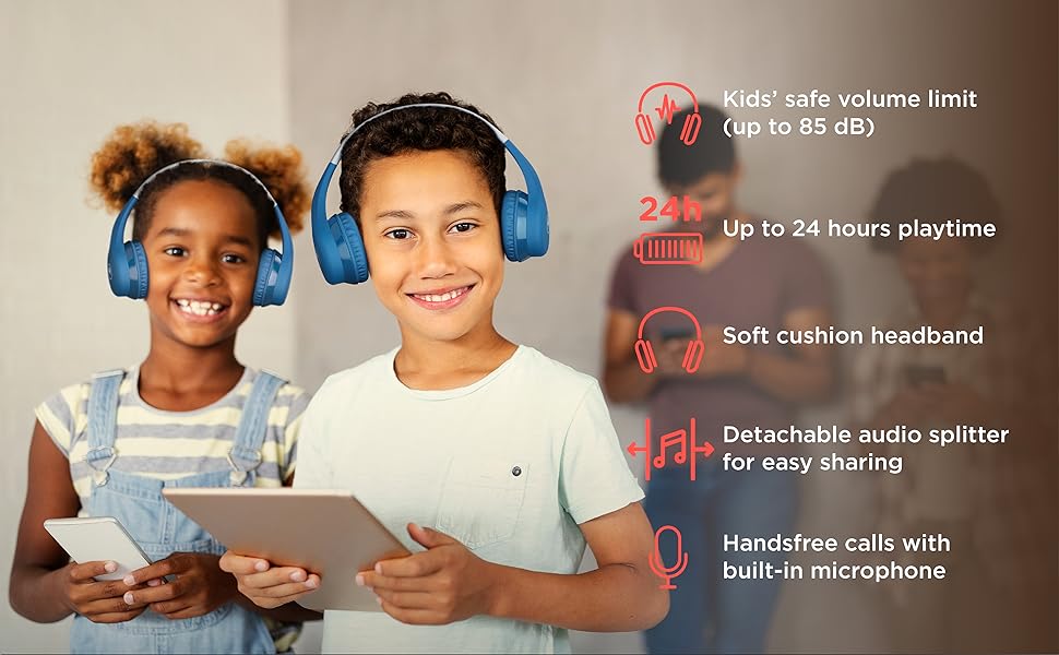 Motorola Moto JR300 Bluetooth Kids Headphones with Mic